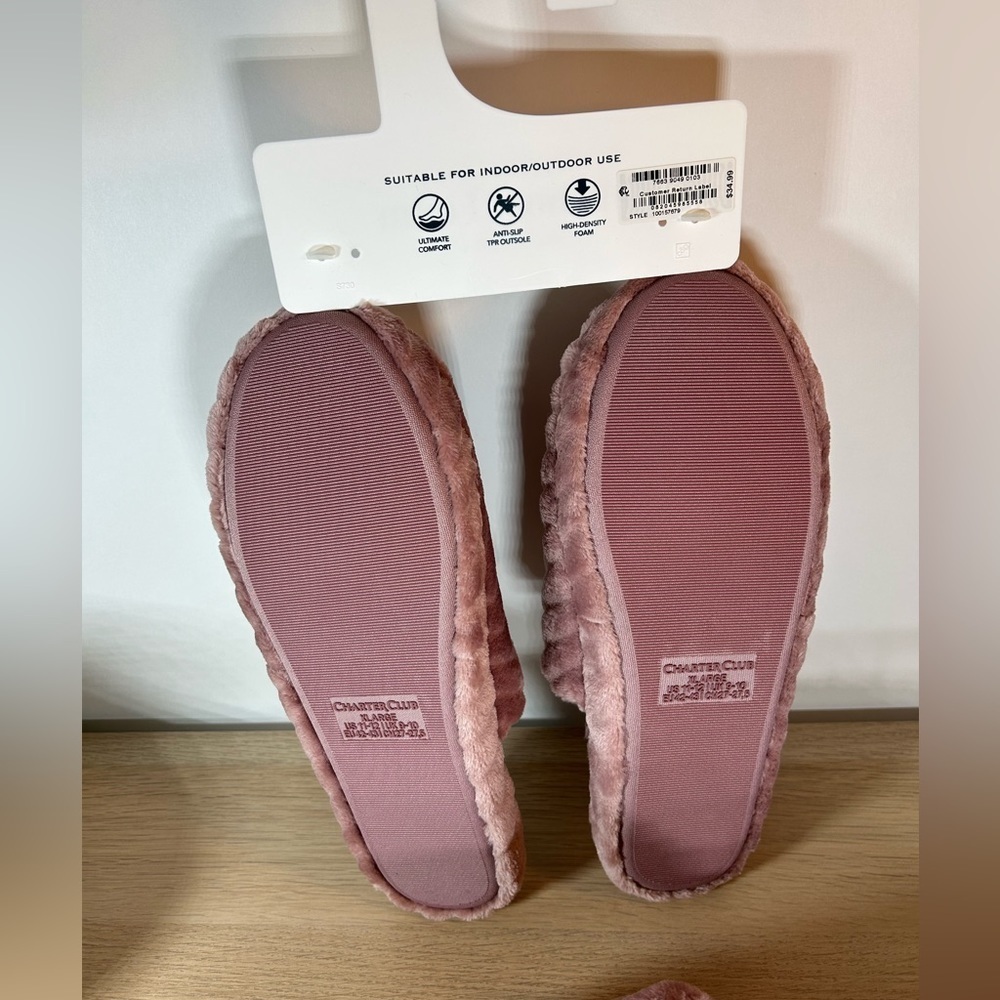 Charter Club Slippers High Density Memory Foam No Slip Sole Mauve Pink New Tags - Picture 4 of 4